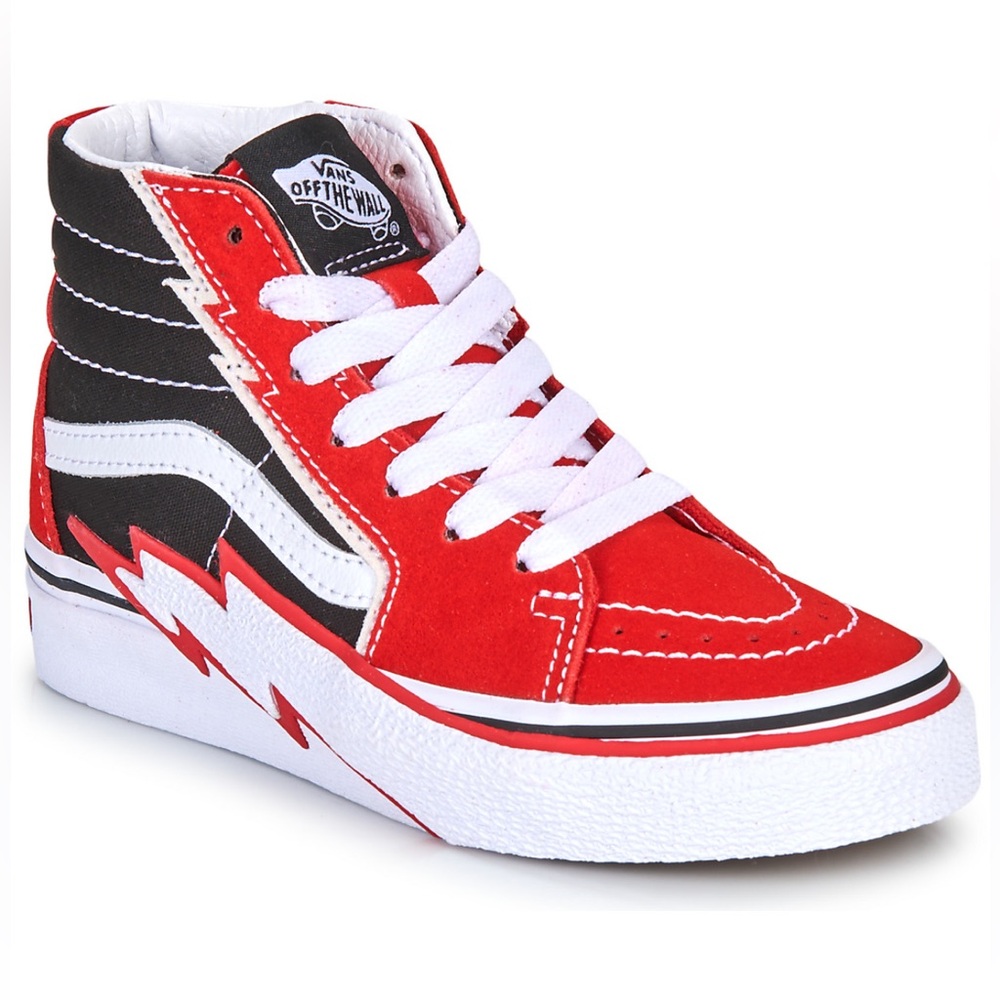 VANS Sk8 Hi Bolt Black Racing Red Men’s Skate Shoes Canvas Sneakers